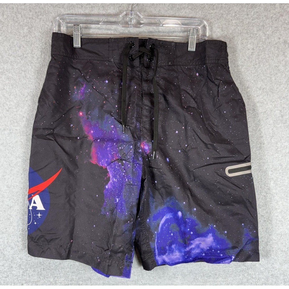 Buzz Aldrin NASA Shorts Boys Large Black Galaxy Space Swim Trunks Polyester Zip